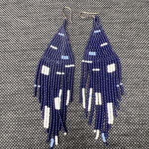 Elegant Blue and White Beaded Earrings